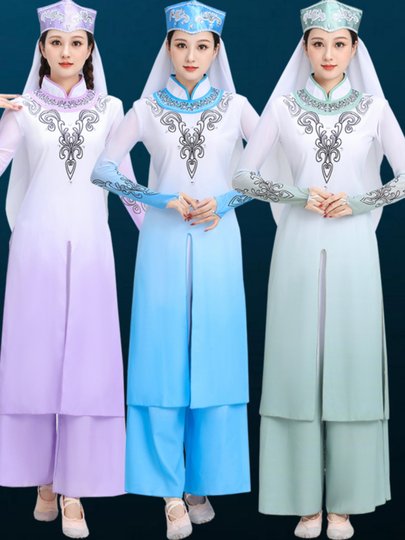 Новый этнический костюм для выступлений этнической группы Хуи для женщин, танцевальный костюм для взрослых из этнической группы Хуи, комплект костюмов для выступлений этнической группы Бао