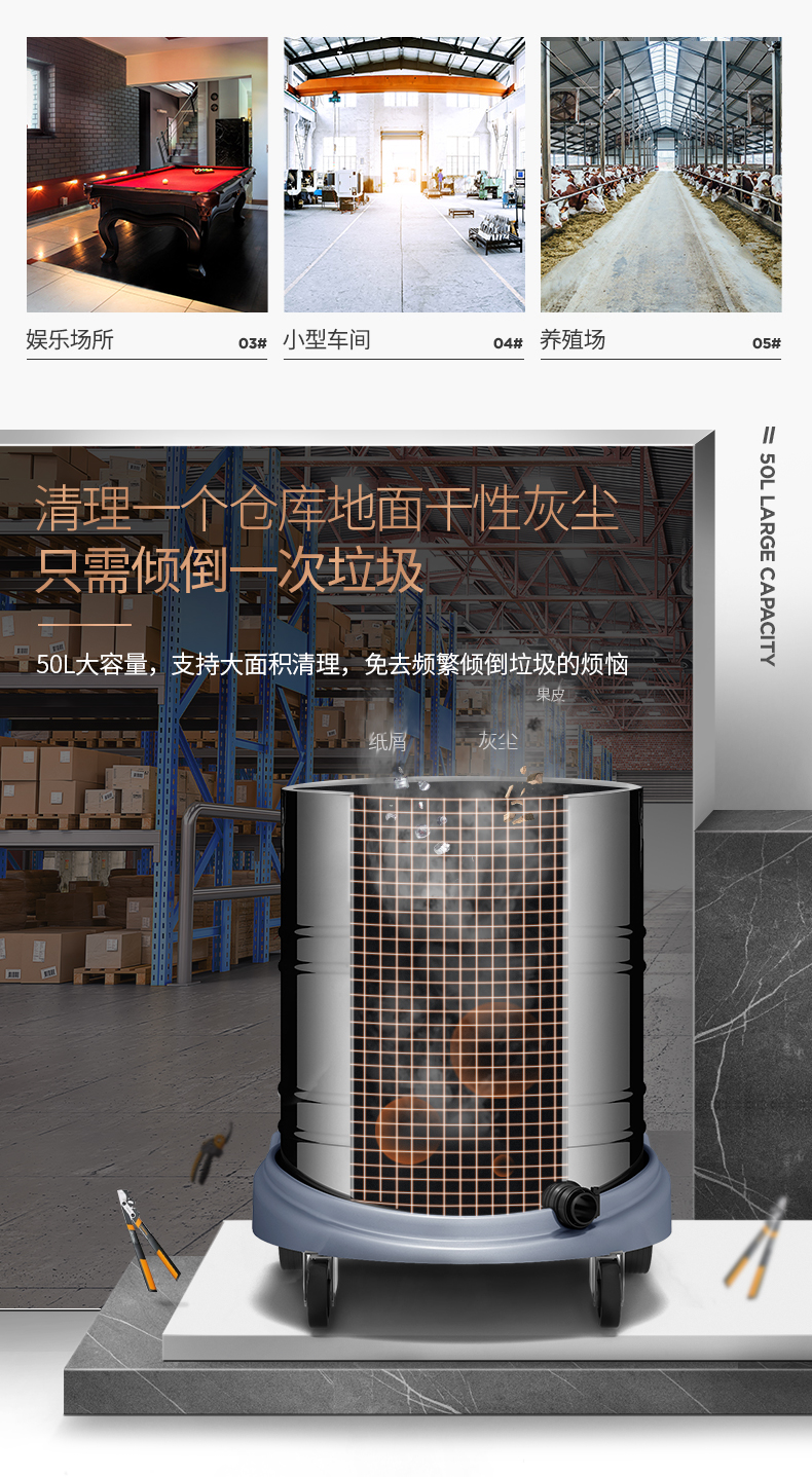 robot hút bụi deebot t5 Máy hút bụi công nghiệp thương mại Jeno JN202-50L mạnh mẽ công suất cao 1800W ướt và khô sử dụng thùng đôi - Máy hút bụi máy hút bụi công nghiệp loại nhỏ