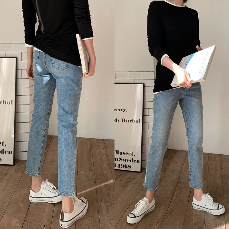 Jeans Woman New Autumn Clothing 2019 Han Edition Net Red High Waist Loose Student Expato Slim Straight Drum 90% Pants