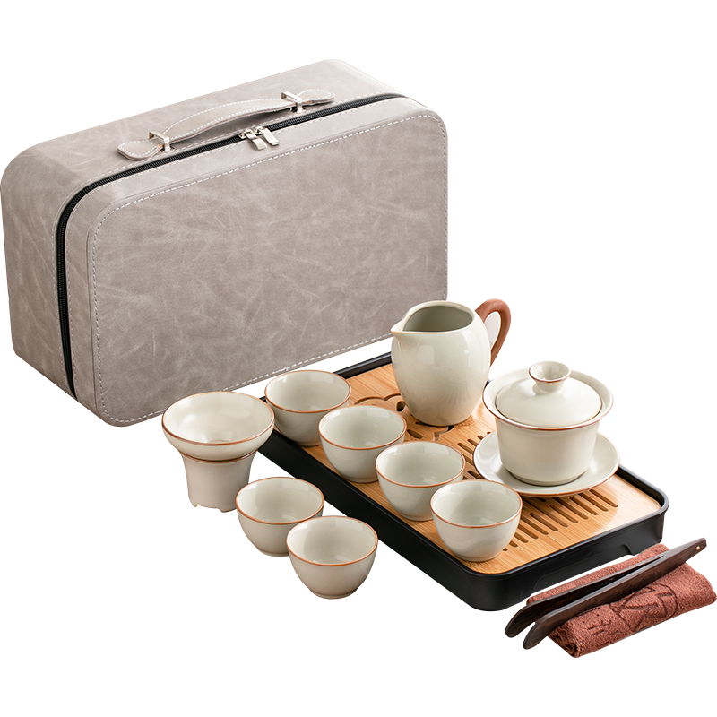 Huangru kiln travel tea set home kung fu outdoor portable tea drinking 2025 new cover bowl teacup teapot
