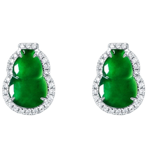 Chow Tai Fook Jadeite Green Series 18K Gold Gourd Jadeite Diamond Earrings for Women K65517