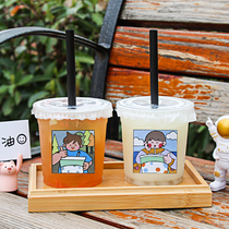 500ml net red pet coffee cup disposable fatter cup milk tea cup transparent cold drink homemade drink mug with lid
