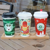 Thickened Christmas Disposable Coffee Bean Paste Milk Tea Takeaway Cupcakes With Cover Straws Home Business Customize