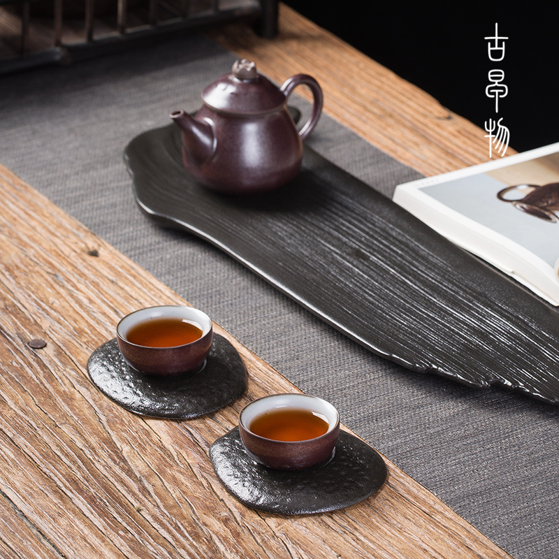 Black pottery cup mat coarse pottery kung fu tea set household heat insulation cup mat household creative teacups ceramic tea accessories