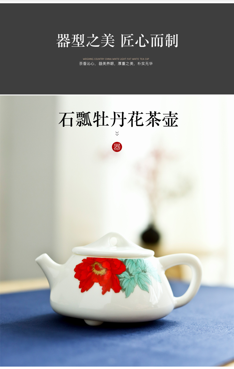 Suet jade porcelain teapot dehua manual high white porcelain beauty tea single pot of ceramic kung fu tea set domestic cups
