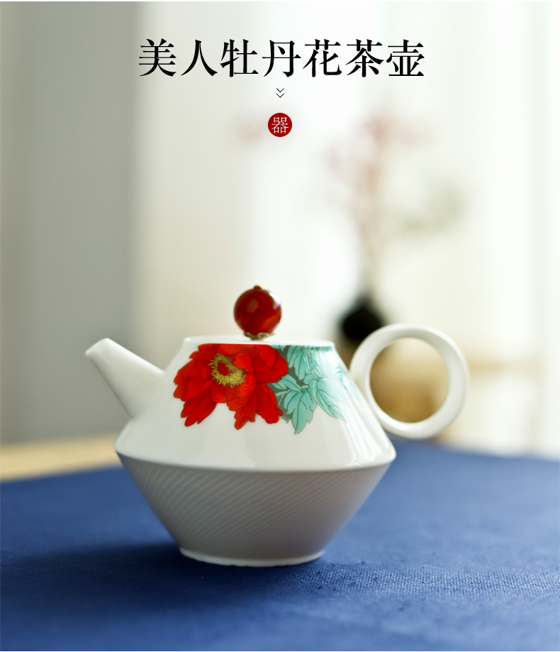 Suet jade porcelain teapot dehua manual high white porcelain beauty tea single pot of ceramic kung fu tea set domestic cups