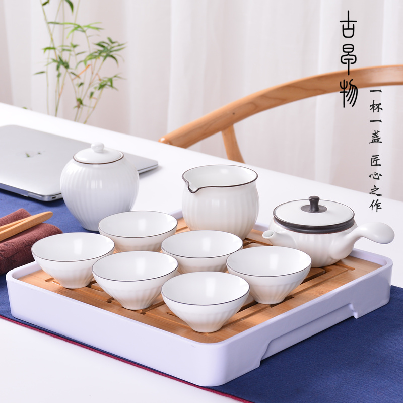 A complete set of ceramic kung fu tea set household modern Japanese coarse pottery simple office tureen teapot tea cup