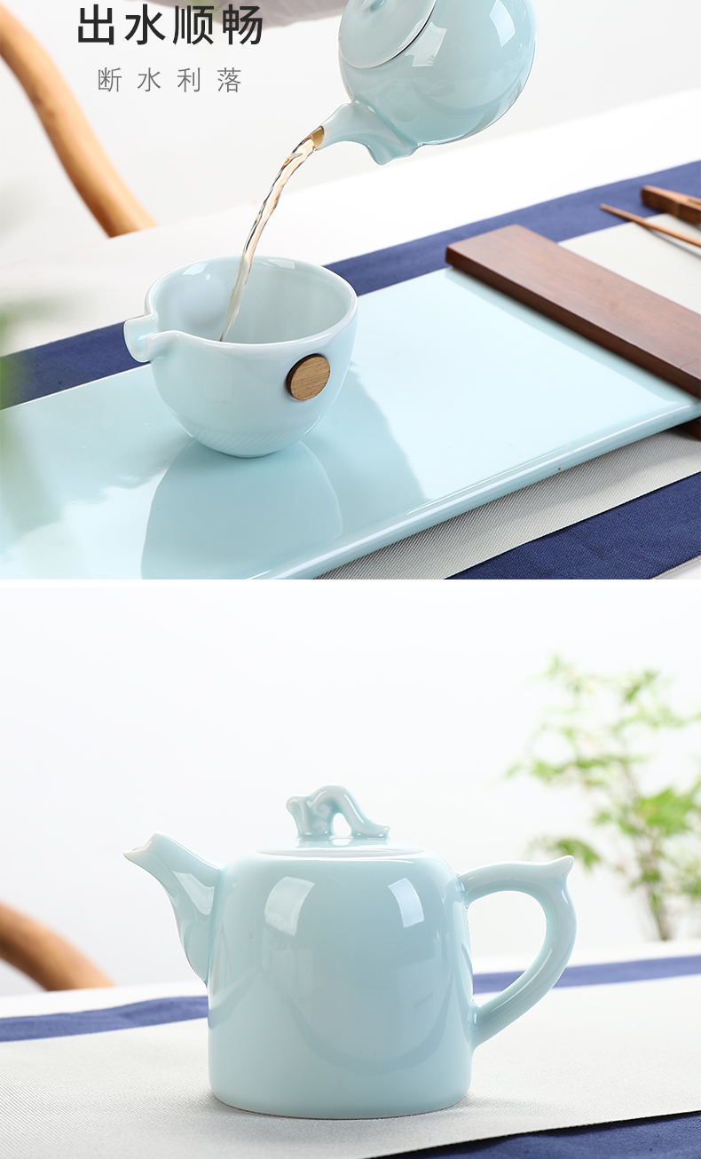 Shadow celadon xi shi pot of checking ceramic teapot single pot of Japanese contracted kung fu tea tea cup home