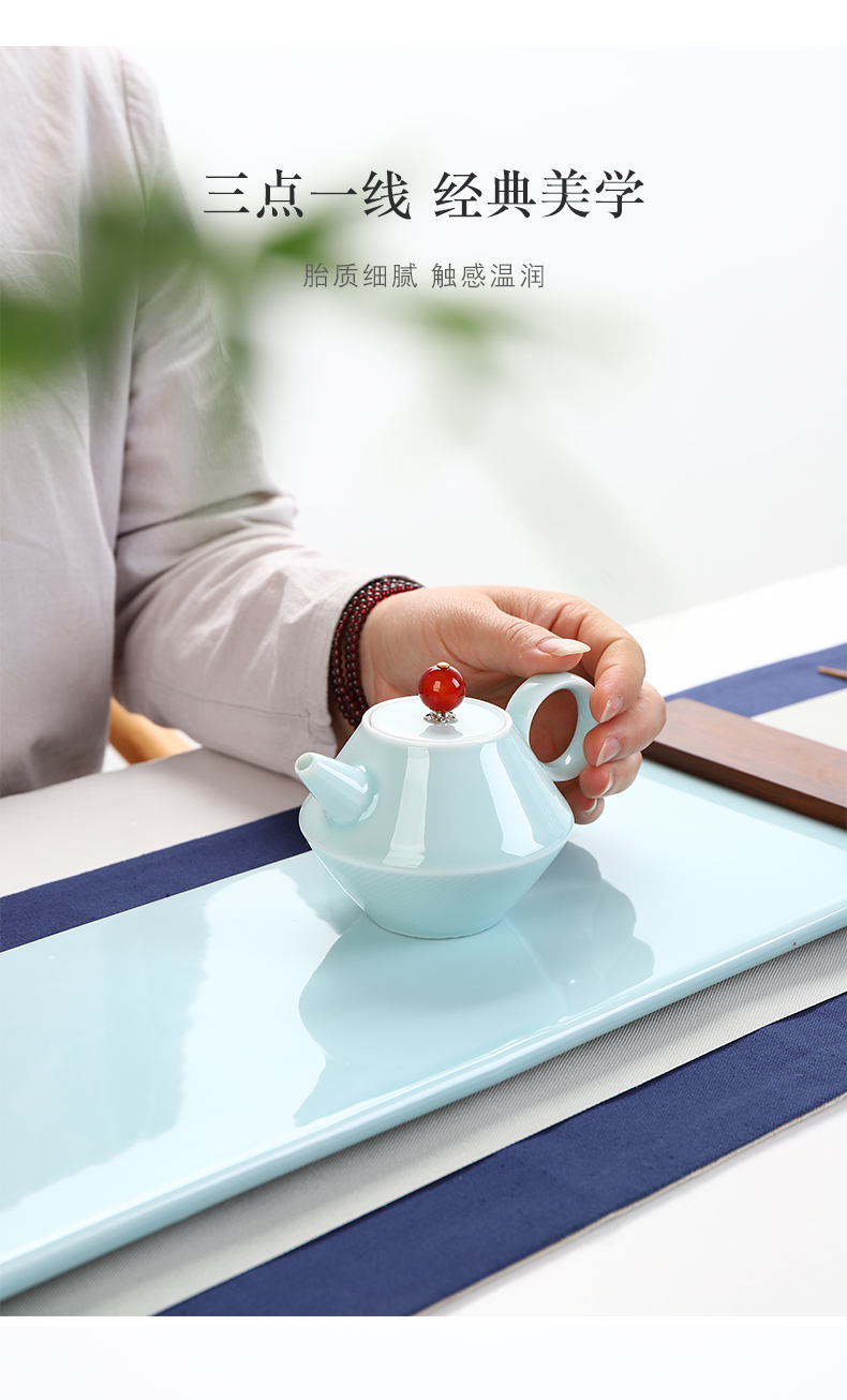 Shadow celadon xi shi pot of checking ceramic teapot single pot of Japanese contracted kung fu tea tea cup home