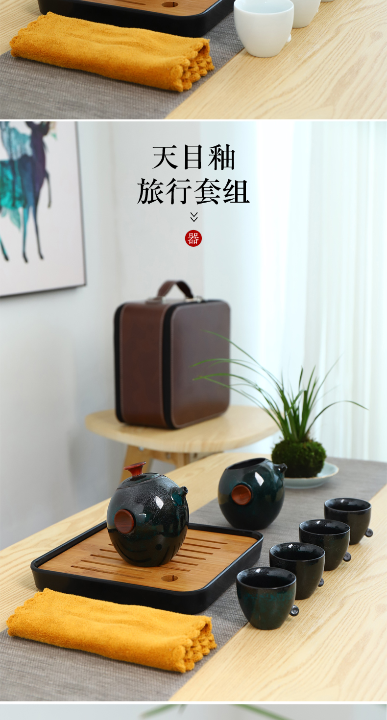 Penguins travel kung fu tea set suit Japanese portable crack teapot household of a complete set of 4 cups of ceramic tea cup