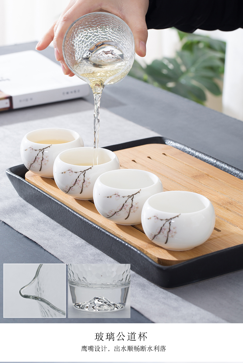 Dehua suet jade white porcelain kung fu tea set suit household contracted is suing portable travel tea pot of ceramic tea tray