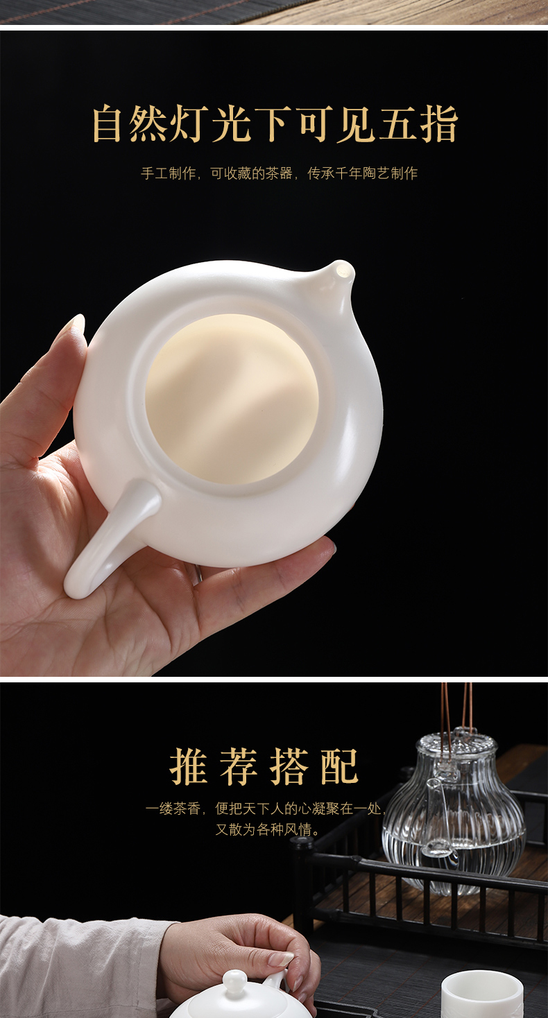 Dehua suet jade ceramic biscuit firing porcelain teapot pure manual kung fu tea set home beauty tea pot