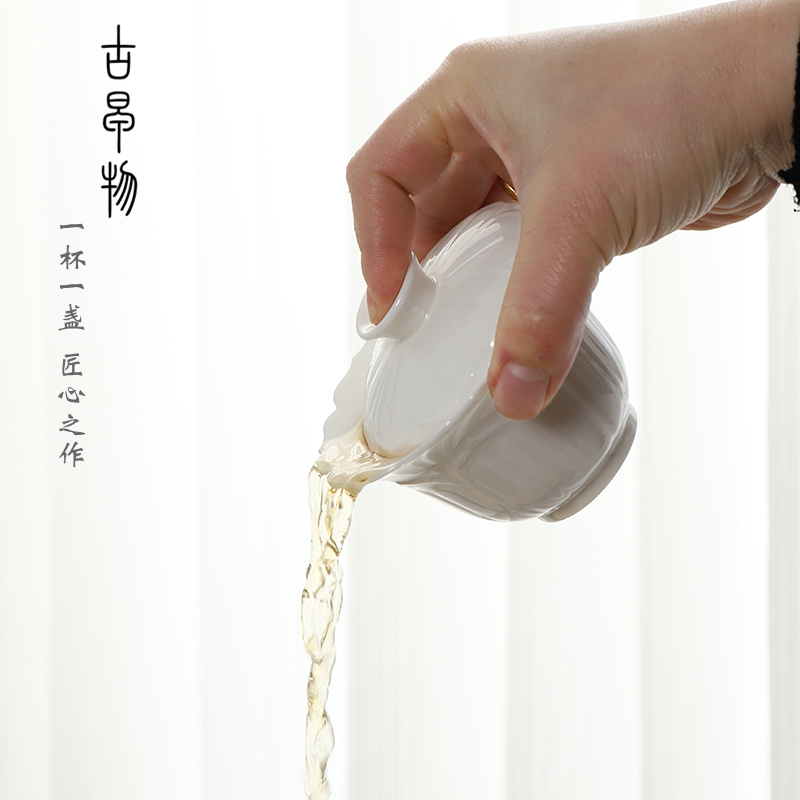 Only three tureen pure manual dehua suet jade white porcelain ceramic tea tureen European - style kung fu tea tea cup