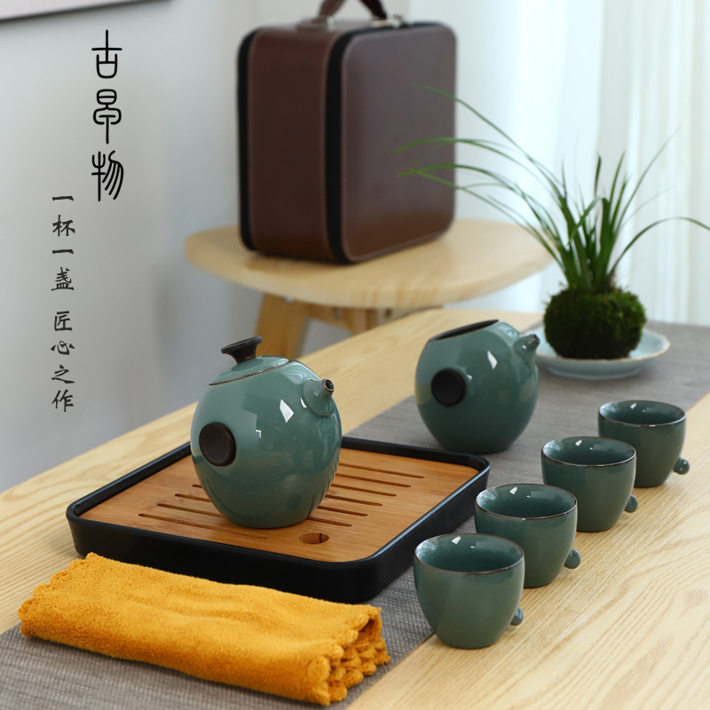 Penguins travel kung fu tea set suit Japanese portable crack teapot household of a complete set of 4 cups of ceramic tea cup