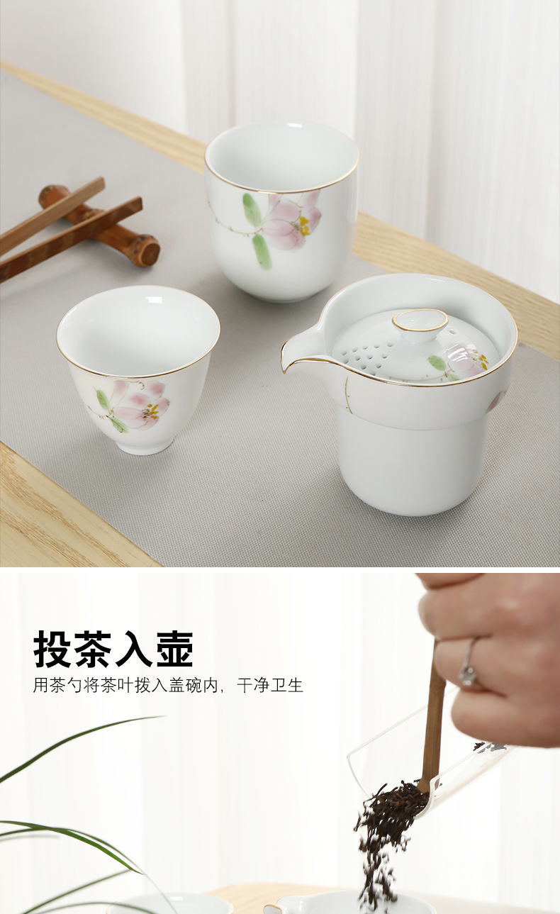 Hand - made travel tea set crack cup portable kung fu tea set white porcelain pot of tea tourism car Japanese tea set