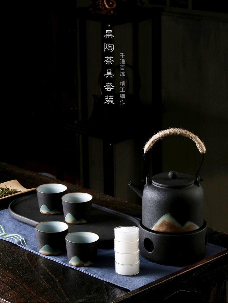 Contracted kung fu tea set home warm tea ware based stage heating Japanese coarse pottery of a complete set of ceramic tea tray