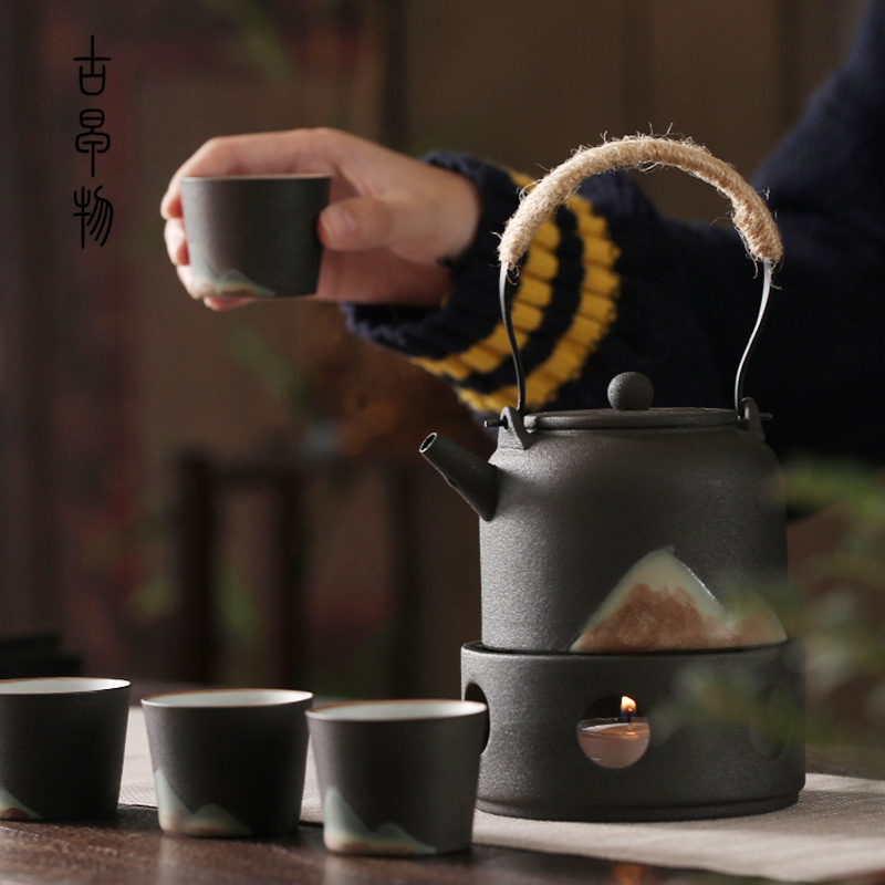 Contracted kung fu tea set home warm tea ware based stage heating Japanese coarse pottery of a complete set of ceramic tea tray