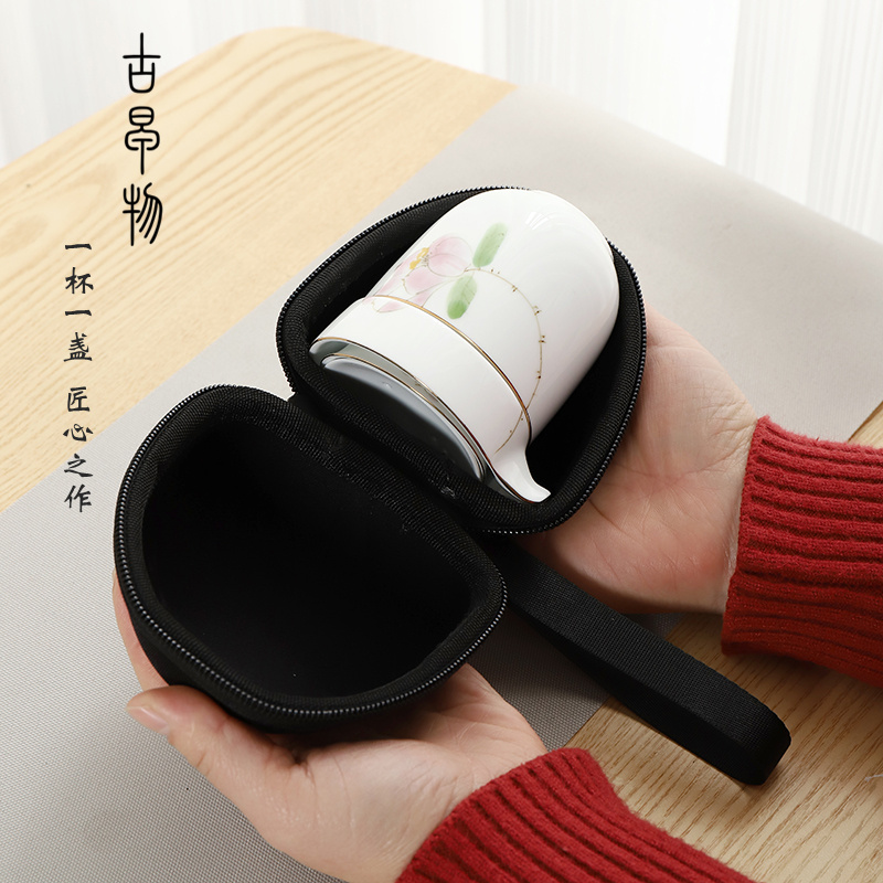 Hand - made travel tea set crack cup portable kung fu tea set white porcelain pot of tea tourism car Japanese tea set