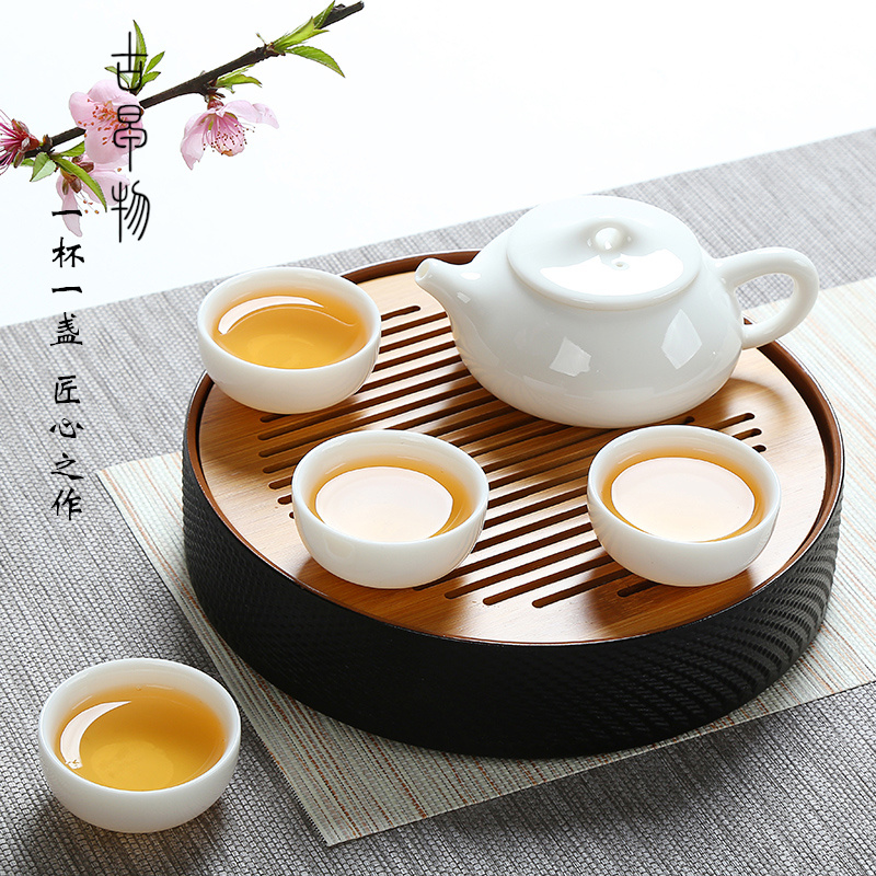 Jade porcelain kung fu tea set with high white porcelain of a complete set of travel office teapot teacup ceramic tea set tea tray