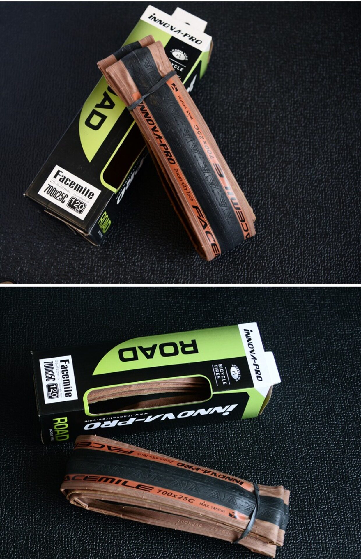 Велопокрышка 伊诺华公路自行车外胎笑脸开口胎700x23c/25c防刺防滑黄边轮胎 Innova