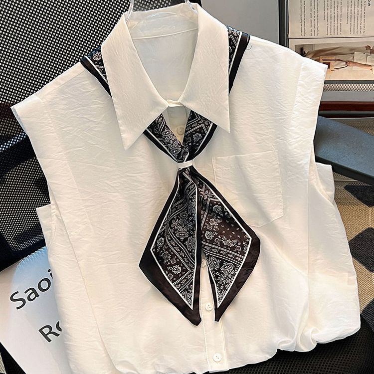 Brand Discount Store Clearance 2025 Summer Polo Collar Sleeveless Shirt Silk Scarf Tie French-Style Top