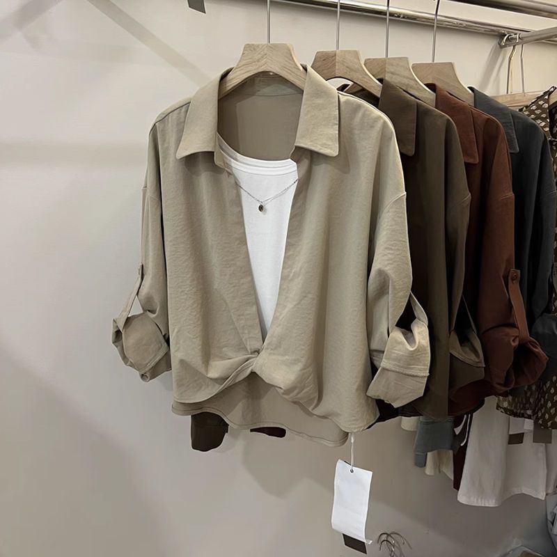 Brand Discount Store Clearance 2025 Autumn V-Neck Long-Sleeve Shirt Sleeveless Vest Fashionable and Elegant Shirt