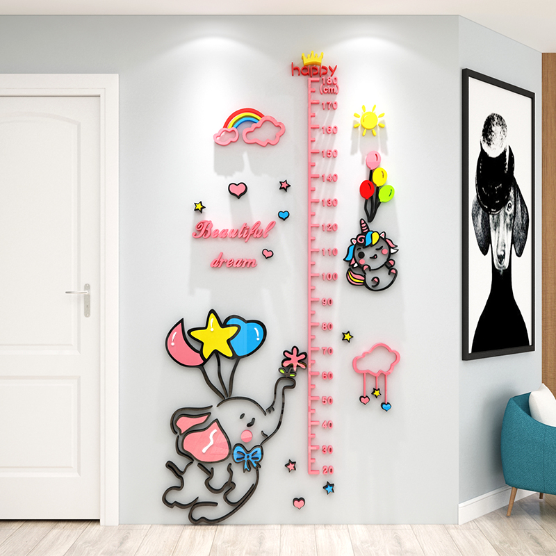 Measuring height ruler wall sticker mural 3d three-dimensional cartoon home baby children's room layout decoration creative
