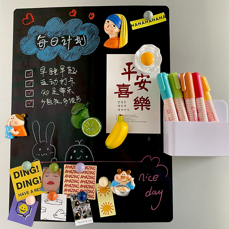 Black message board refrigerator sticker calendar ins creative small blackboard magnet sticker graffiti note board writing memo