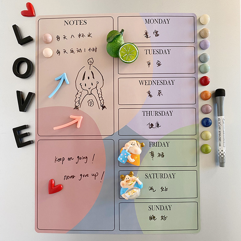 Fridge Sticker message board Morandi colors Erasable Soft Magnet Day Plan Week Plan Memo Magnet Sticker