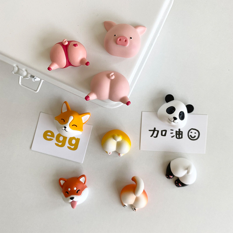 Cartoon cute animal head butt refrigerator sticker creative magnet panda pink pig corgi magnet home decoration