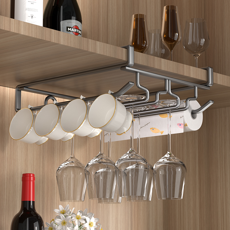 高度な反転ワイングラスラック金属製吊り下げシャンパングラスゴブレットワインキャビネットキャビネットの下の家庭用収納カップラック