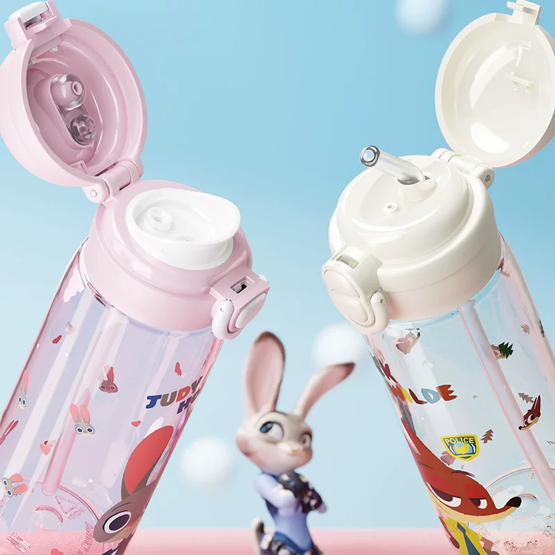 Zootopia Nick water cup for children going to school special summer tritan Judy double drinking straw cup for primary school students