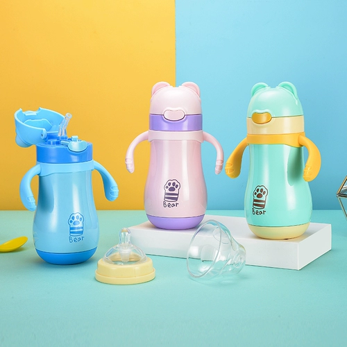 Детский стакан, трубочка, стальной ремешок из нержавеющей стали, ручка, подогреватель молока, чайник, защита при падении