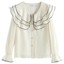 (Off the shelves) One-piece plus size womens French three-layer ruffled shirt for women with sweet tops for fat girls