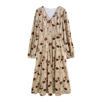 Single-bundled plus-size womens elegant retro French floral dress autumn and winter new slightly fat fashionable waist slimming skirt