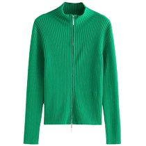 Single bundle large size womens pit striped double zipper sweater for women with slightly fat MM half turtleneck top