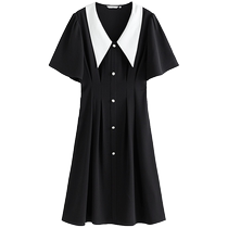 Single bundle large size (three colors available) doll collar contrasting dress for women summer waist mid-skirt for fat girls