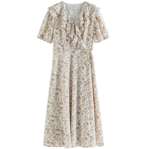 Single-bunch plus size womens wrap-style waist tea break dress summer V-neck floral floral dress