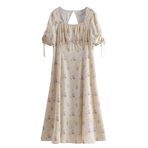 Single bunch large size womens lavender platycodon flower dress summer new style fresh mid-length slim floral dress