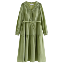 Single bundle plus size womens clothing (two colors available) sweet and light commuter style solid color dress autumn wood ear skirt