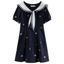 Single bundle plus size womens sweet age-reducing navy style dress womens summer new slightly chubby mm waist puff sleeve skirt