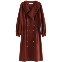 Single-bunch plus size womens French retro large lapel double-breasted red dress womens winter wear slightly fat mm waist skirt