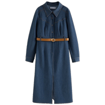 Single bundle large size womens retro imitation denim woven shirt dress womens winter clothing slightly fat mm slimming large hem skirt