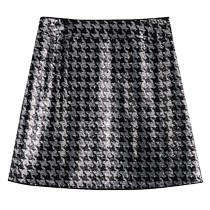 Single bundle plus size womens houndstooth retro sequined skirt for women who are fat in autumn and winter and wear A-line skirts in autumn and winter