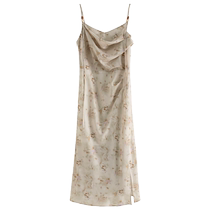 Single bundle large size womens Chinese style romantic printed swing collar suspender dress for women spring new slightly chubby mm travel dress