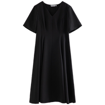 Single bundle large size womens acetate high-end design V-neck black Hepburn style dress summer fat MM little black dress