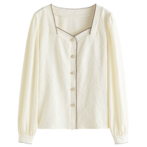 One-piece plus size womens French textured square collar shirt for women with fat MM in autumn this years popular belly-covering shirt