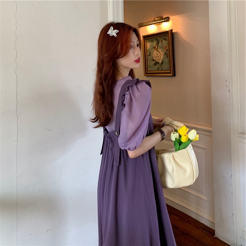 2022 Summer gentle snow spinning Two sets of salt can sweetly fit the age French style purple fairytale wind harness foreign dress