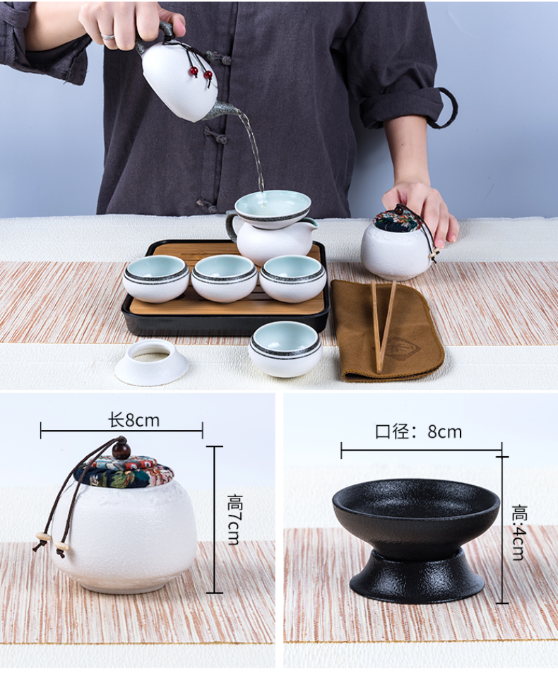 Travel tea sets portable ceramic household contracted kung fu outdoors Travel bag, black pottery teapot tea cup