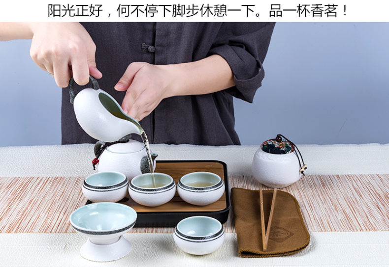 Travel tea sets portable ceramic household contracted kung fu outdoors Travel bag, black pottery teapot tea cup